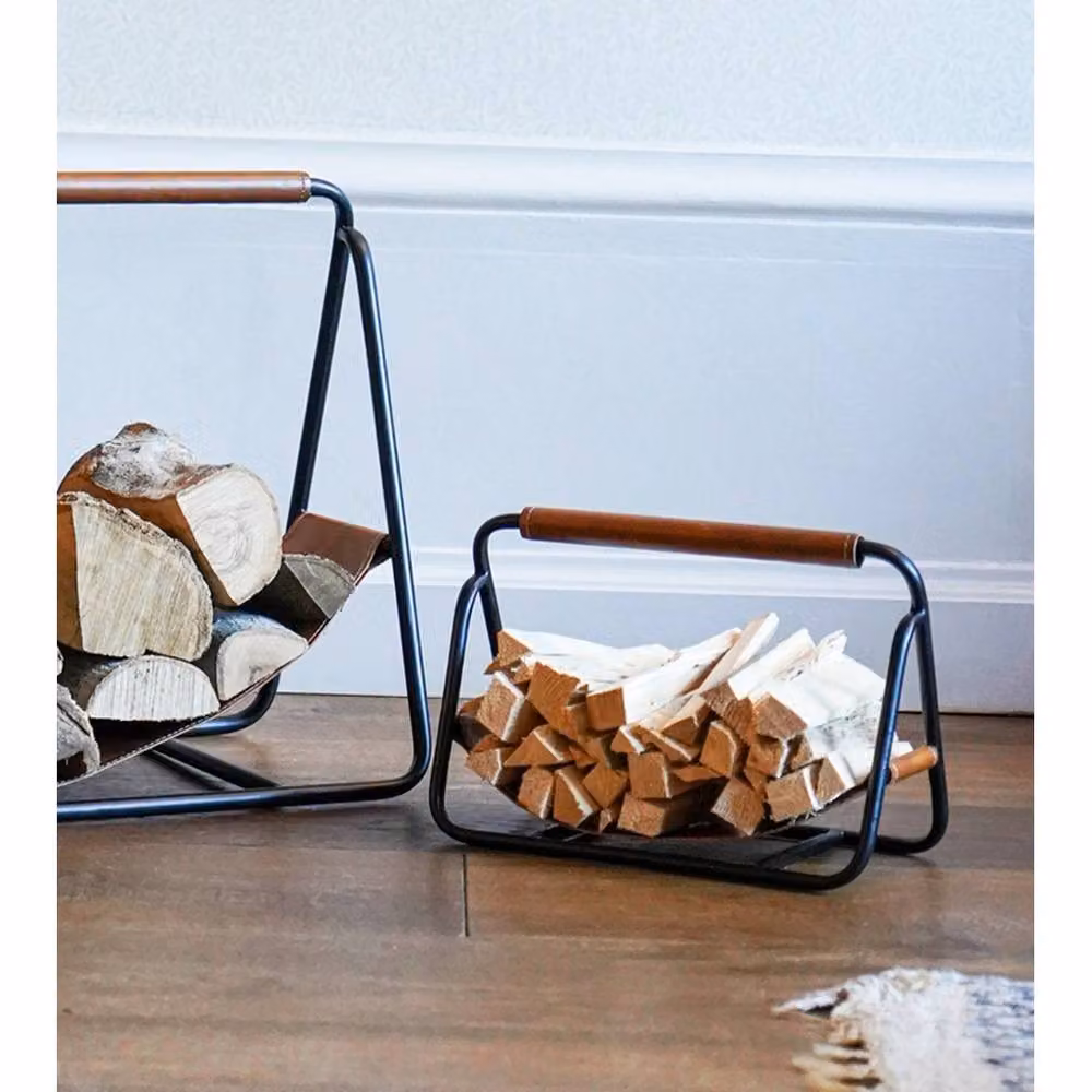 Lemon Pavilion Hanging Metal Kindling Holder with Handles, Black, W: 29.5 cm, H: 20 cm, D: 18 cm – 3