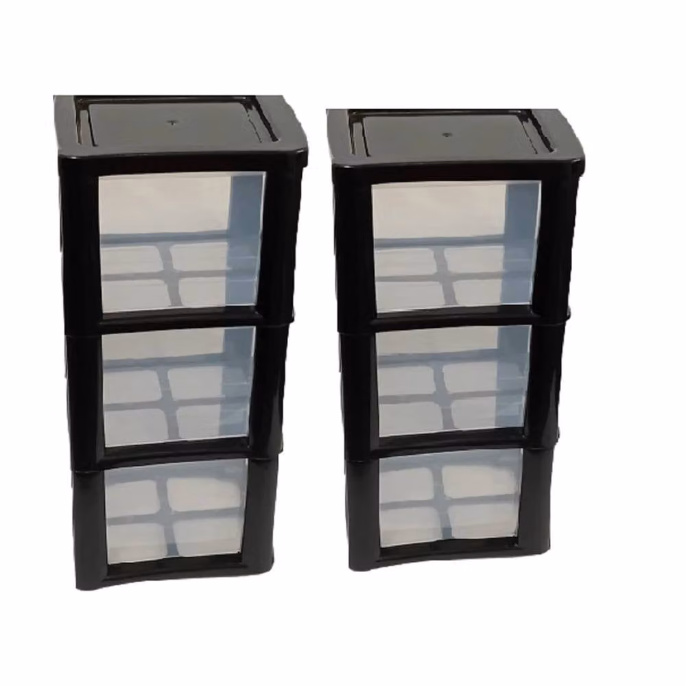 FORGEVIO 2 x 3 Tier Plastic Storage Drawers in Black, Width: 50 cm – 4