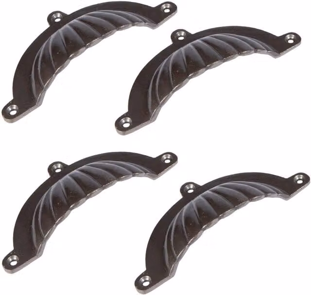 Hammer and Tongs Fluted Cabinet Cup Handle in Raw Iron, Pack of 4, W: 130 mm, H: 60 mm