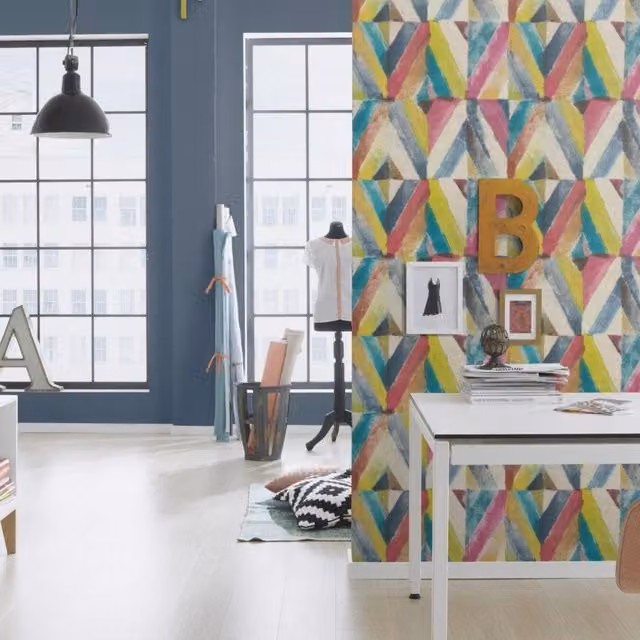 Rasch Ethno Geo Diamond Geometric Abstract Wallpaper, Multicoloured and Pink, Extra Washable