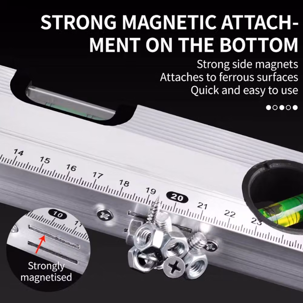 Hinsinc Magnetic 3 Piece Builders Spirit Level Set in Silver, Lengths: 300 mm, 600 mm, 1000 mm – 2