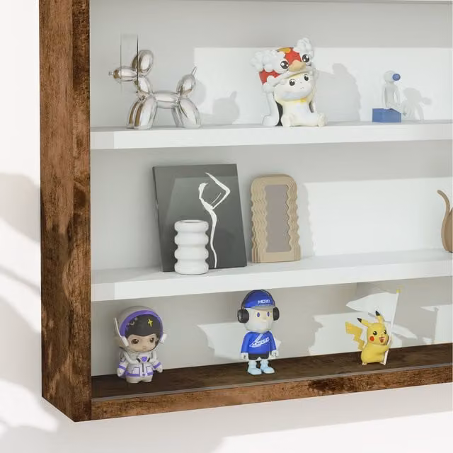 HOMCOM Wall Mounted Display Shelf Cabinet with Glass Doors in Rustic Brown, Width: 60 cm