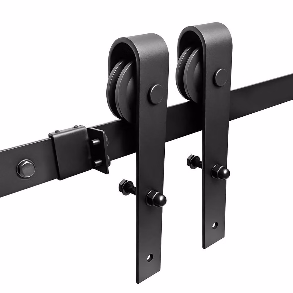 SPETLEK Sliding Barn Door Hardware Kit with Carbon Steel Track and Rollers in Matt Black, W: 200 cm – 3