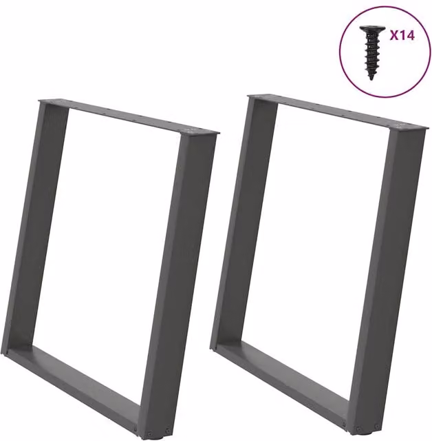 Berkfield Home vidXL U-Shaped Dining Table Legs, 2 Piece Set, Anthracite Black Steel, H: 72-73 cm x W: 100 cm