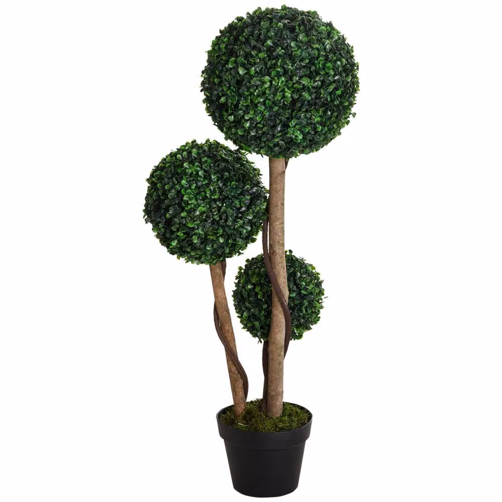 STILVORA Artificial Green Boxwood Tabletop Tree in a Round Concrete Pot, Height: 90 cm – 4