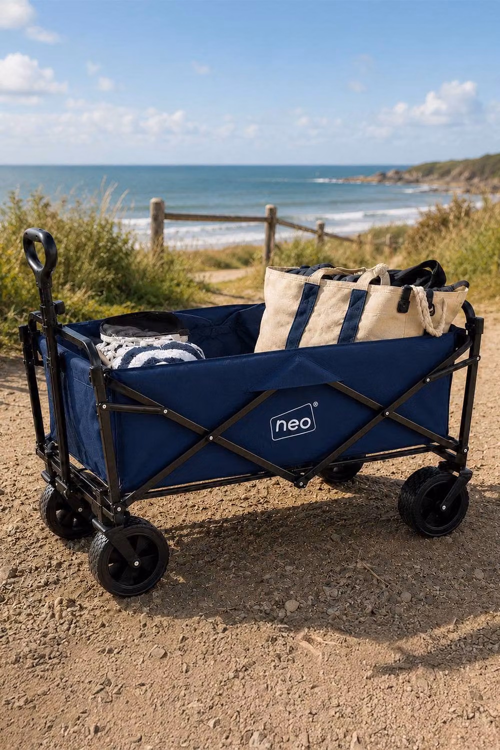 Neo Folding Garden Wagon Cart in Navy Blue with 138L Capacity and 120kg Load Limit – 2