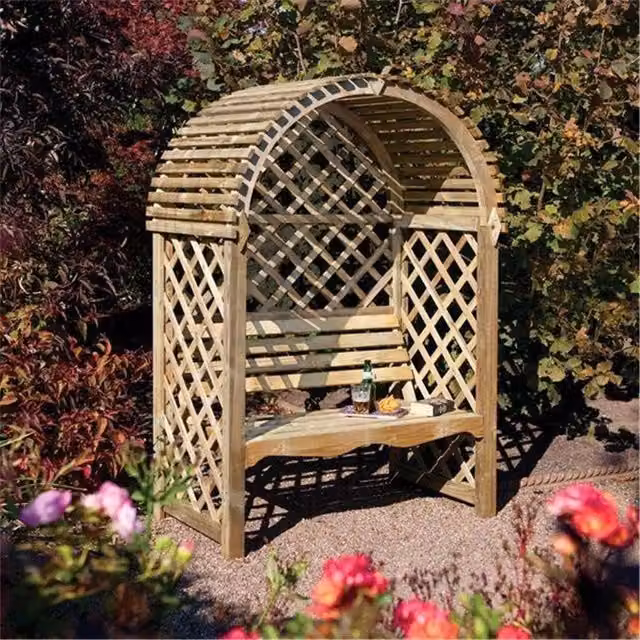 Cheshire Pressure Treated Garden Arbour with Open Slatted Roof in Light Oak – 1