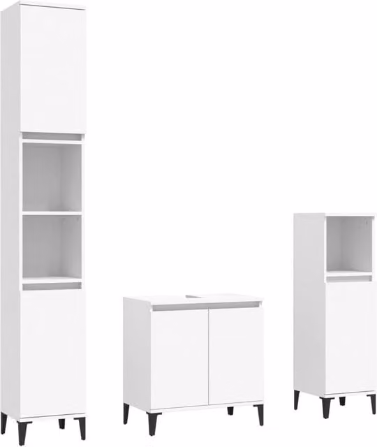 Berkfield Home 3 Piece Modern White Matt Bathroom Furniture Set with Tall Cabinet and Hinged Doors – 1