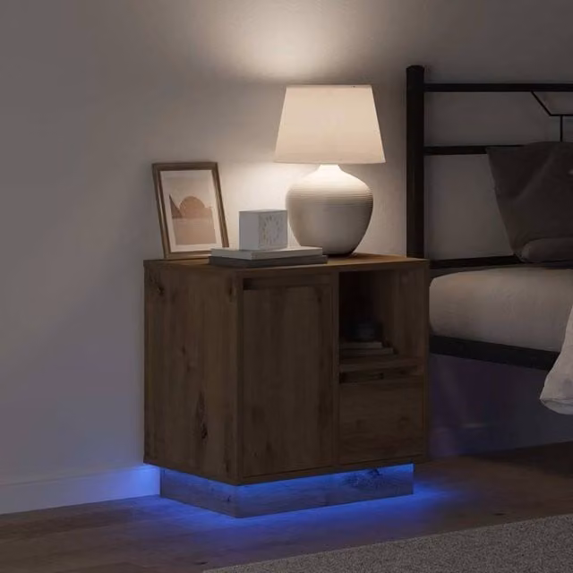 Berkfield Home Modern Bedside Cabinet with Integrated LED in Artisan Oak Brown, W/D/H: 50 x 34.5 x 50 cm – 1