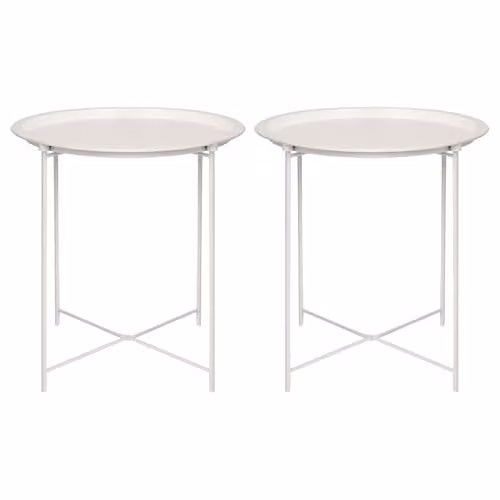 Harbour Housewares Set of 2 Round Matte White Metal Folding Tray Tables – 1