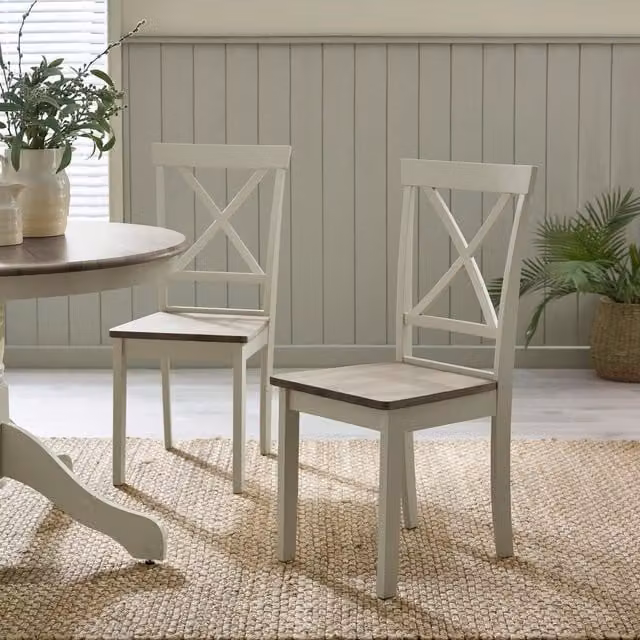 FurnitureboxUK Millford Set of 2 Solid Rubberwood Crossback Dining Chairs in Light Grey