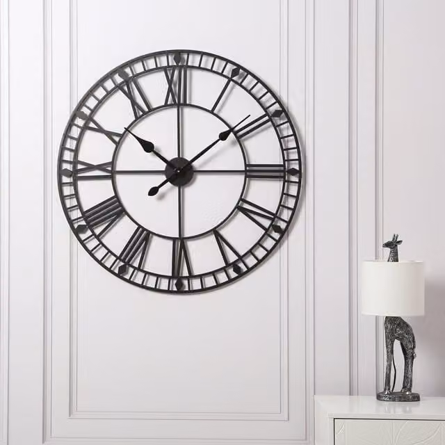 Home Garden Direct EOS Skeleton Wall Clock with Roman Numerals in Black, W/D/H: 80 x 80 x 1 cm