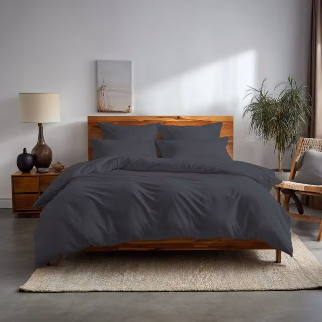 Home Sweet Home UK Plain Dyed Polycotton Duvet Cover and Pillowcase Set in Grey, Super King Size