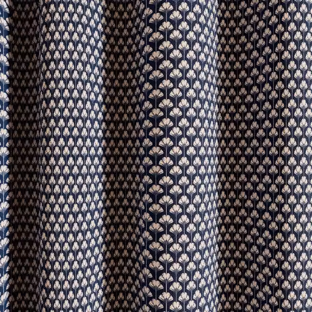 Ted Baker Palm Geo Cotton Lined Eyelet Curtains in Blue and Silver, W: 228.6 cm, H: 228.6 cm – 1