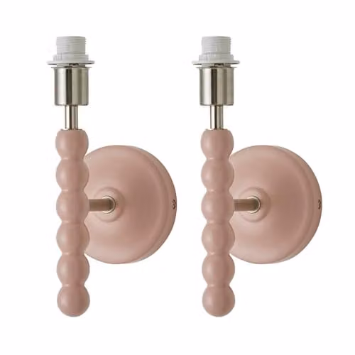 ValueLights Pair of Bobbins Modern Wood Wall Light Bases in Pale Pink (E14) – 2