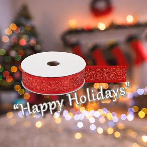 VFM e-Store Christmas Ribbon Garland Decoration in Red, W/H: 4 x 10 cm – 4