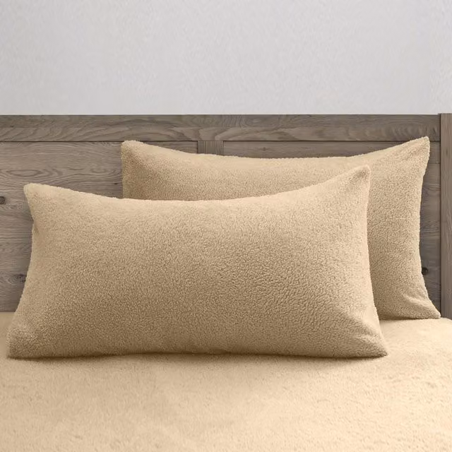 Velosso Teddy Pillowcase Pair in Plain Beige, W: 50 cm, L: 75 cm