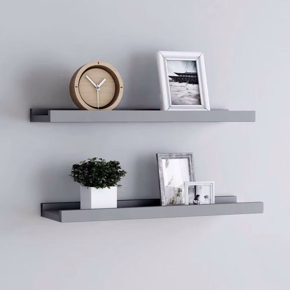 Berkfield Home Picture Frame Ledge Shelves, 2 Pack, Grey MDF, W: 40 cm, D: 9 cm, H: 3 cm – 2