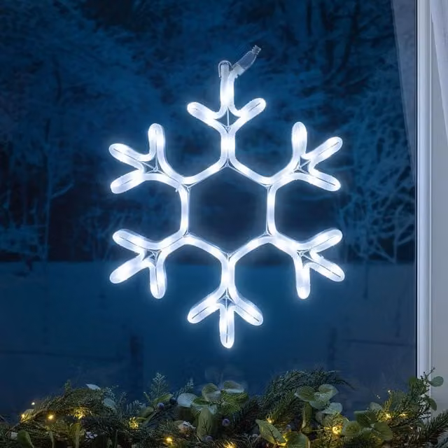 Christow Snowflake Window Light Christmas Decoration, White LED, Diameter: 38 cm