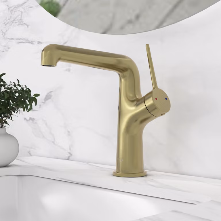Royal Bathrooms Noir Round Mono Basin Mixer Tap in Brushed Brass