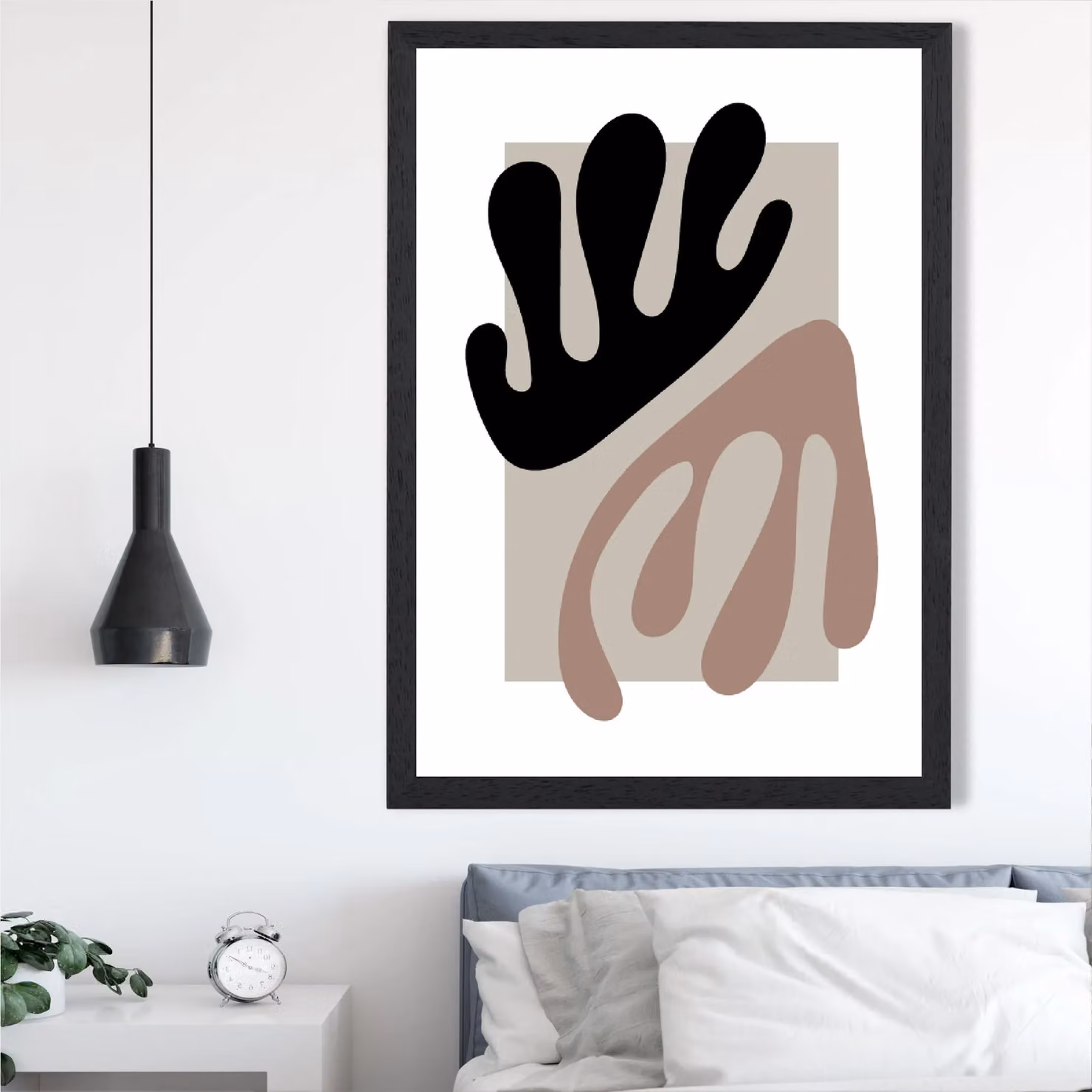 ARTZE Matisse Floral Cutout Botanical Illustration Framed Print in Beige and Brown with Black Frame, Size: A3 – 2