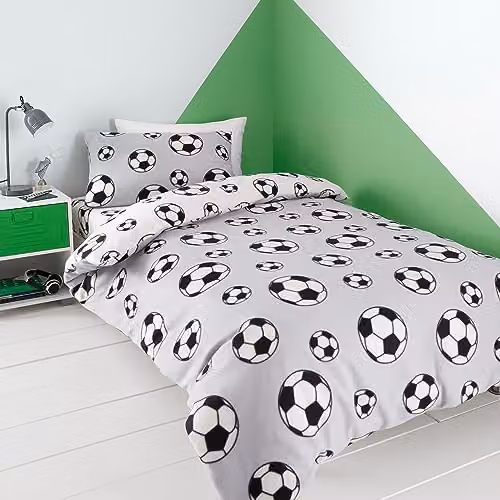 Catherine Lansfield Football Fleece Reversible Junior Duvet Cover and Pillowcase Set, Grey – 1