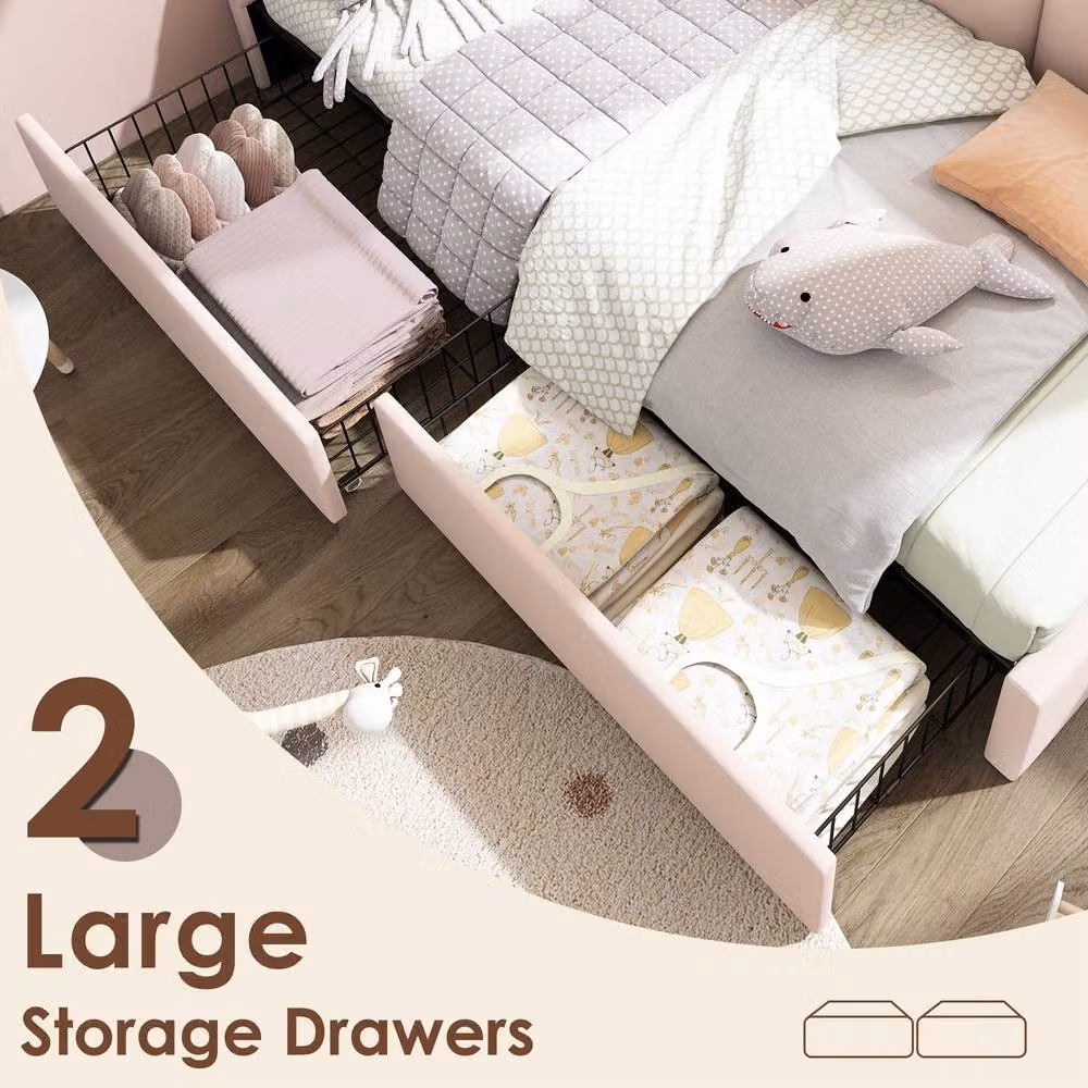 Rolipo Pink Velvet Daybed with Drawers, 3ft Single Sofa Bed, W/D/H: 90 x 190 x 76 cm – 4