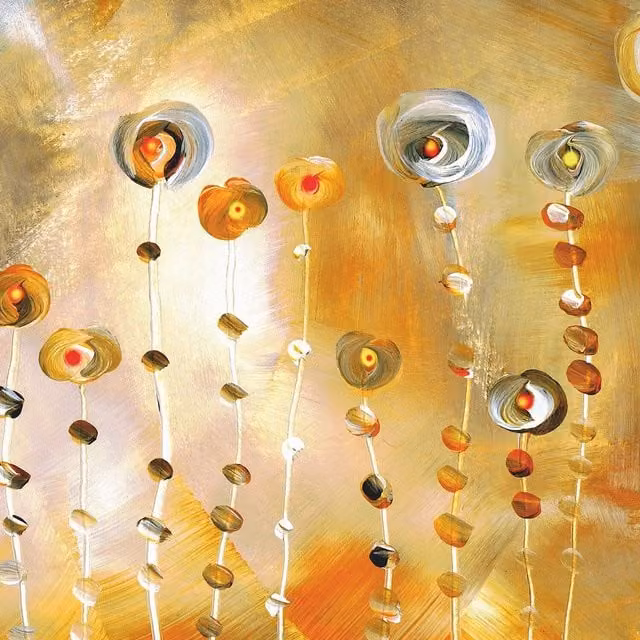 Golden Eye Abstract Flower Wall Mural in Yellow