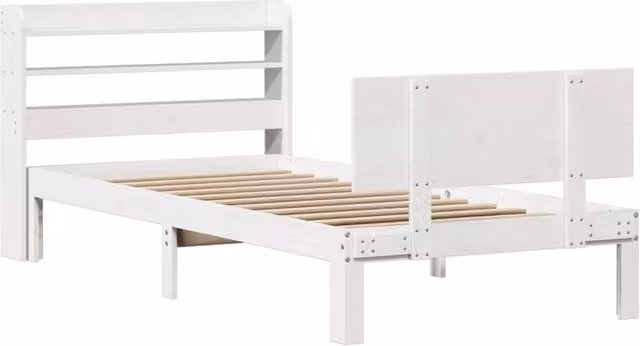 Berkfield Home Beautiful Bed Frame with Headboard in White Solid Pine, W/D/H: 90 x 200 x 82 cm