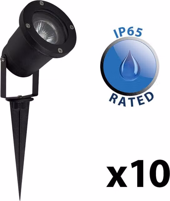 ValueLights Pack of 10 Black Aluminium Modern Garden Lantern Outdoor Lights with Ground Spike and Wall Mount Options