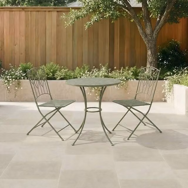 Charles Bentley Rustic Metal Garden Bistro Set with Leaf Design in Green