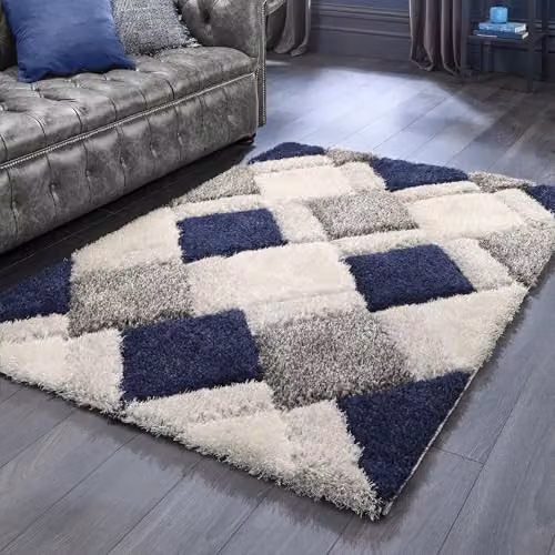 Phoenox Textiles Limited Origins 3D Geo Shaggy Rug in Navy Blue, W: 120 cm, L: 170 cm – 2