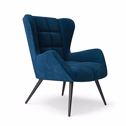 Alphason Dalton Accent Chair in Blue Velvet with Metal Frame and Armrests, H: 91 cm, W: 75 cm, D: 86 cm – 1