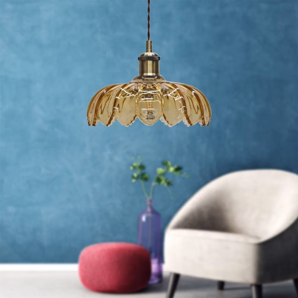 First Choice Lighting Alice Amber Floral Glass Easy Fit Pendant Shade in Yellow and Amber – 2