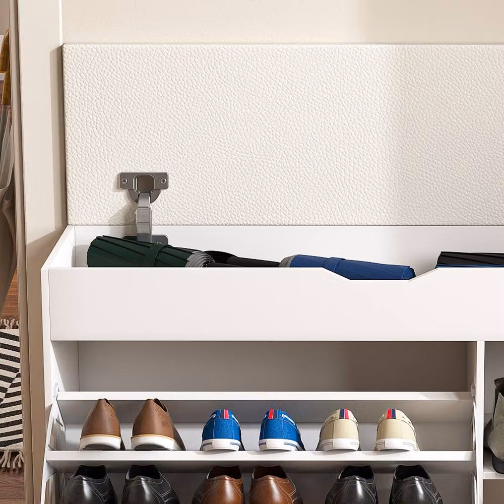Rolipo White Modern Entryway Bench with 3-Tier Flip-Up Shoe Storage Cabinet – 5