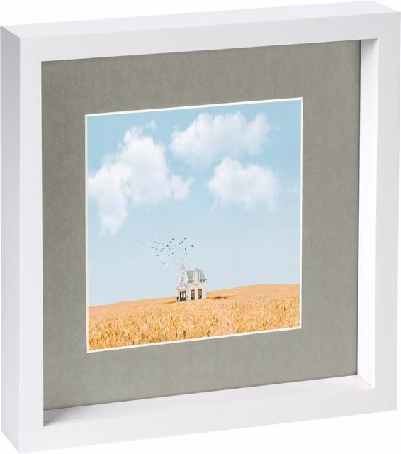 Nicola Spring White and Grey Square 3D Box Photo Frame with 6 x 6 inch Mount, W/D/H: 25.4 x 25.4 x 25.4 cm