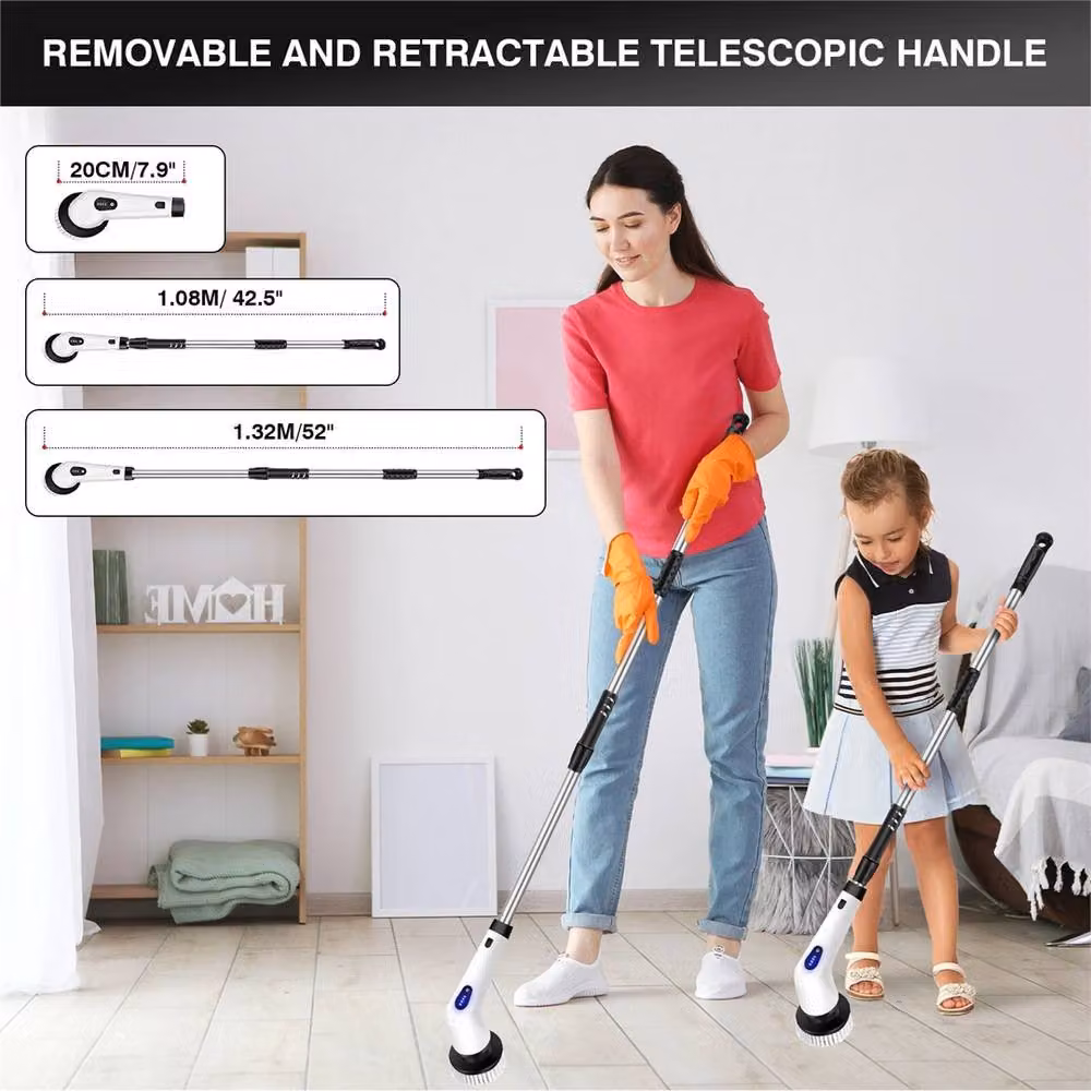 SPETLEK Cordless Electric Spin Scrubber with Long Handle and 9 Brushes, White – 2