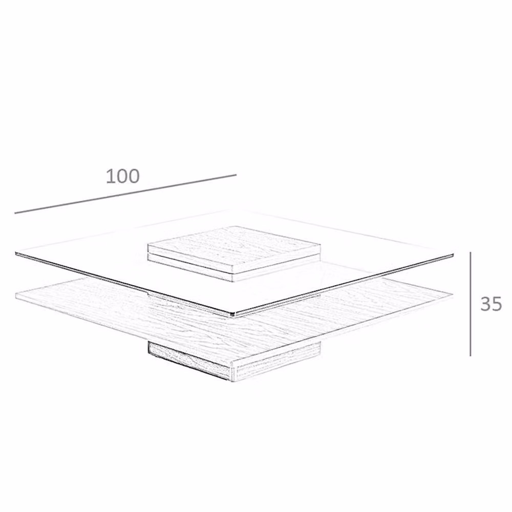 Angel Cerda Square Tempered Glass Coffee Table with Walnut Veneer in Brown, W/D/H: 100 x 100 x 35 cm – 3