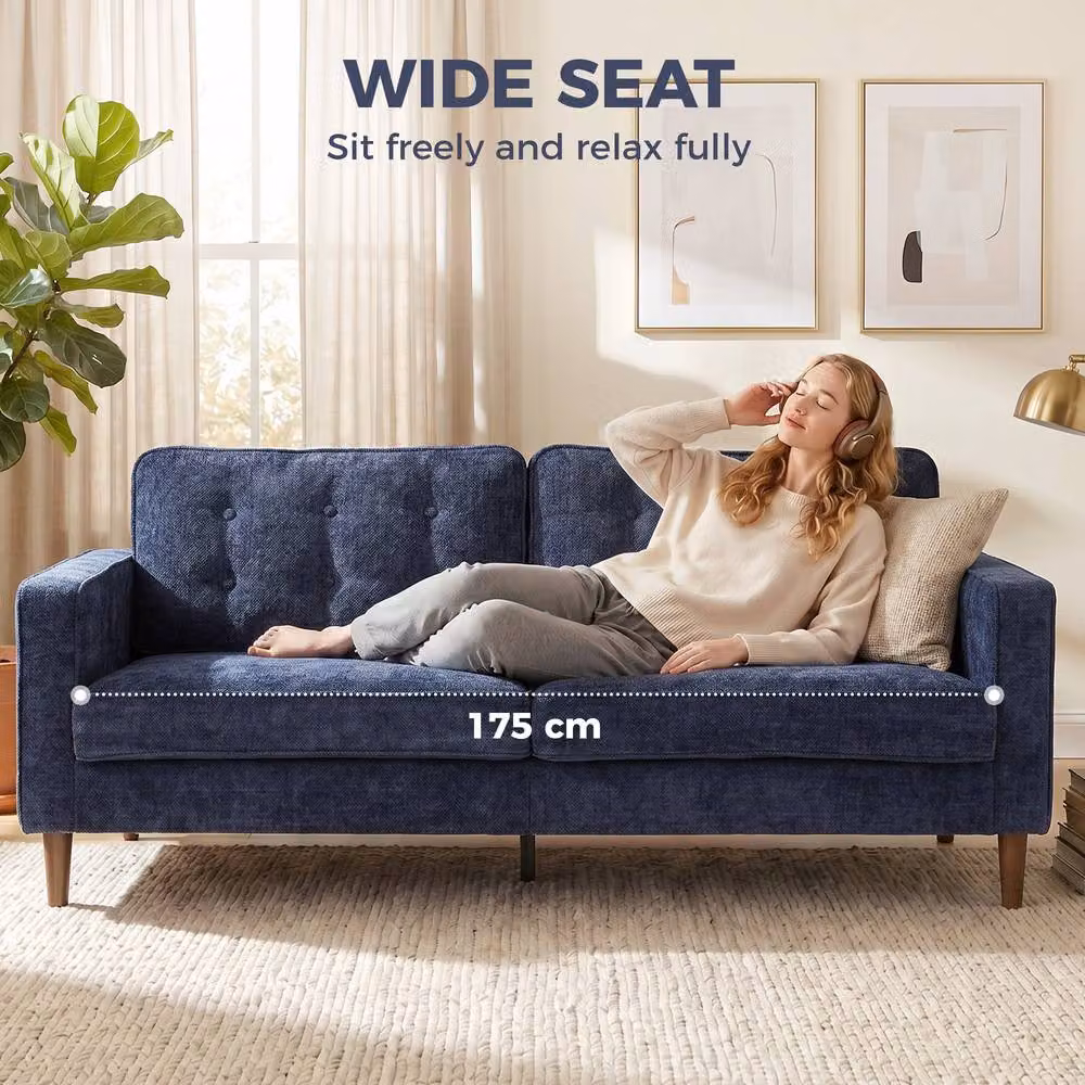HOMCOM 3 Seater Velvet-Feel Fabric Upholstered Sofa in Dark Blue – 5