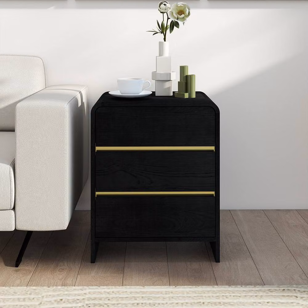 Melody Maison Meridian Black Range Pair of Black 3 Drawer Bedside Tables – 2