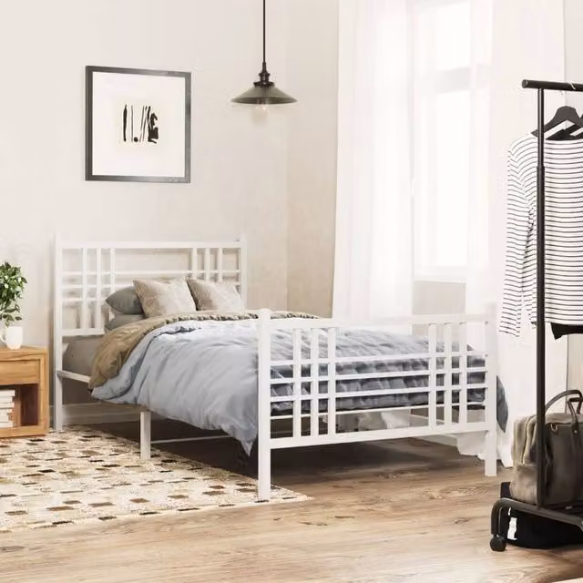 Berkfield Home Metal Bed Frame with Footboard, White, W/D/H: 90 x 190 cm