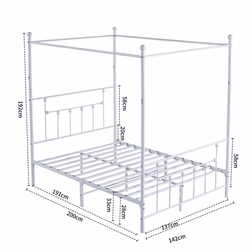 SquareBoxx Charlotte Double Four Poster Metal Bed Frame with Metal Slats in White, W/D/H: 140 x 200 cm – 2
