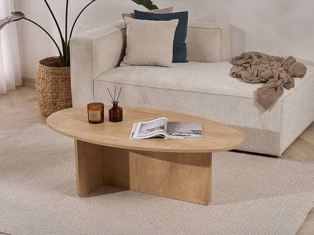 Vente-unique ISENORA Oval Coffee Table in Light Oak Finish – 1
