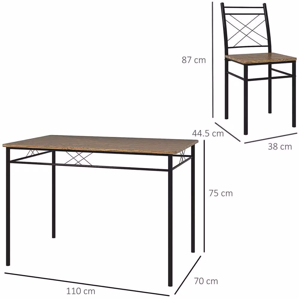 NESTLUNE 5 Piece Dining Table Set with 4 Chairs in Brown and Black, W/D/H: 100 x 75 x 75 cm – 2