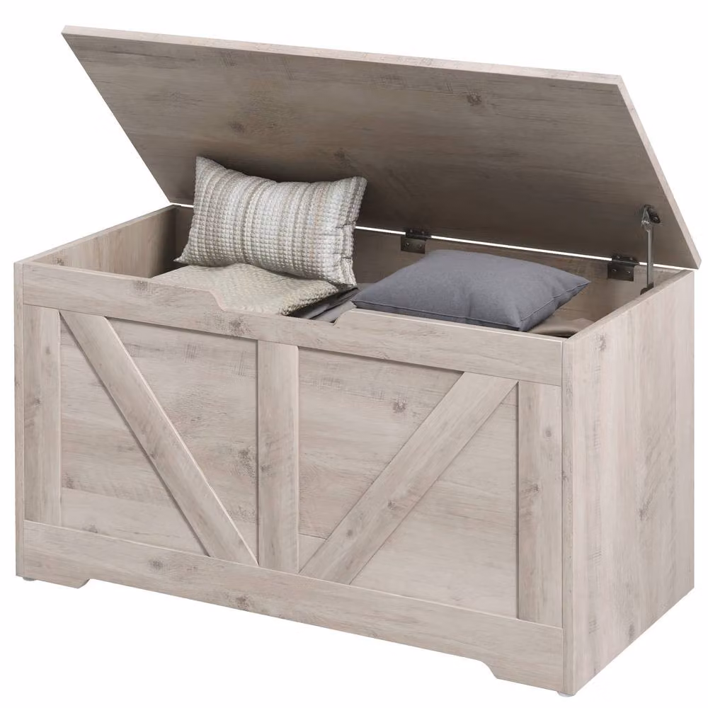STILVORA 100L Grey Rustic MDF Storage Box with Soft Close Lid – 2