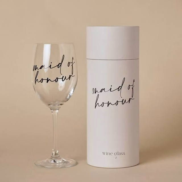 Amore by Juliana Maid of Honour Wedding Gift Wine Glass in Clear with Black Text – 1