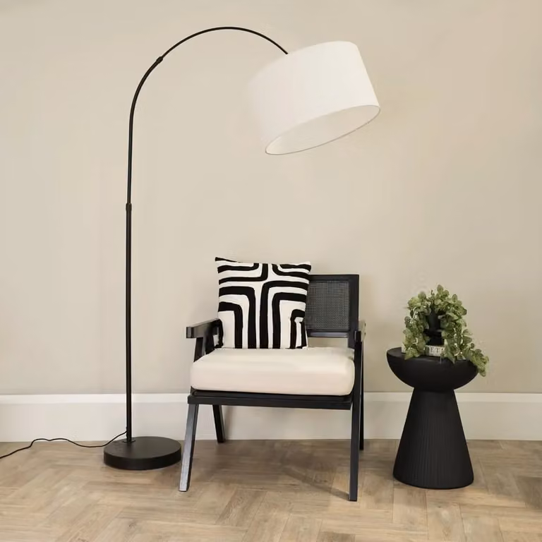 ValueLights Louis Modern Black Metal Arched Stem Curved Floor Lamp Base, H 170 cm x W 33 cm
