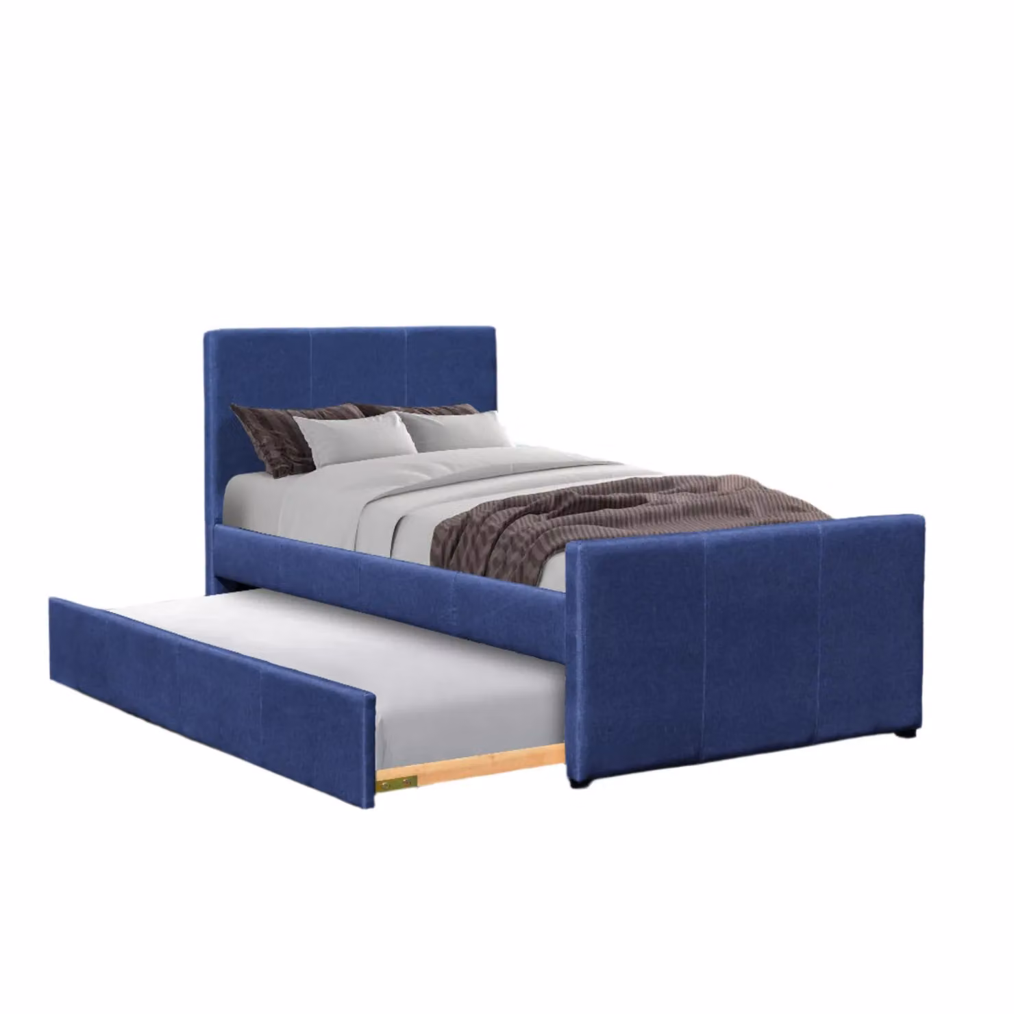 Comfy Living Ltd Blue Upholstered Fabric 3ft Single Bed Frame with Trundle, W: 90 cm, D: 200 cm – 2