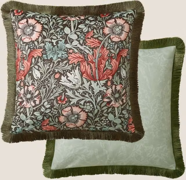 William Morris At Home Compton Velvet Floral Cushion, Multicolour