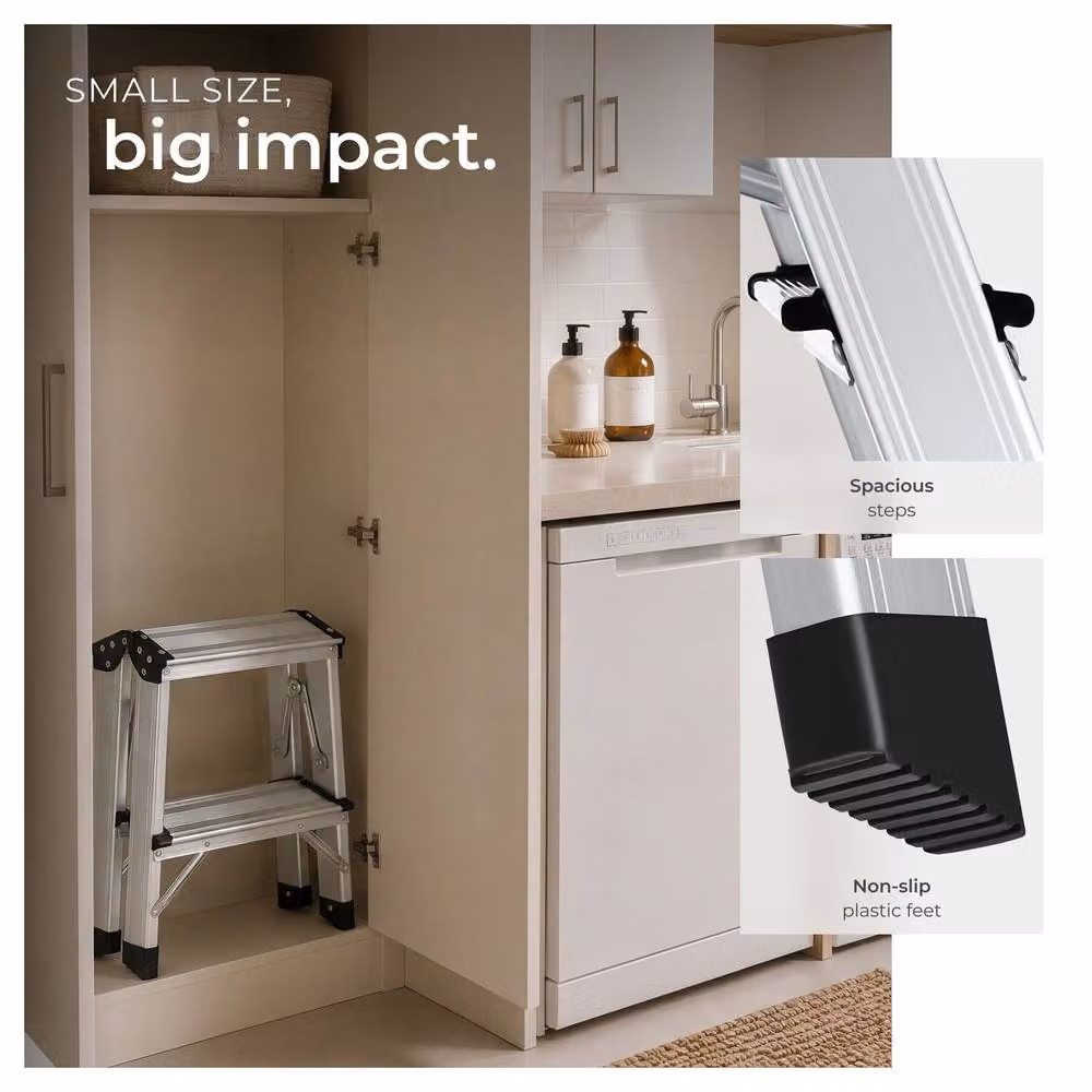 tectake Double-Sided Aluminium Step Ladder with Non-Slip Rubber Feet in Silver – 3